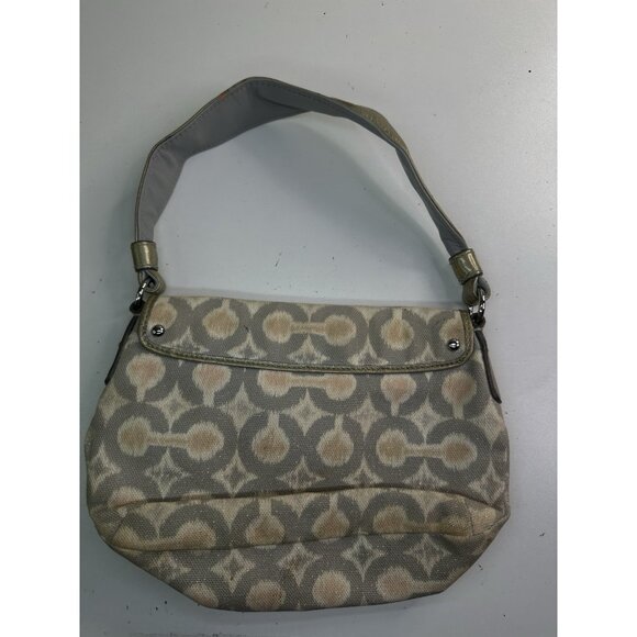 DAMAGED Coach Signature Op Art Ikat Top Handle Pouch Bag Purse 45376 Grey Multi - Picture 3 of 11